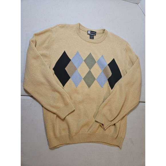 Jos A Bank Leadbetter Golf Argyle Mens Pullover Sweater Size LARGE L Yellow - Picture 1 of 3